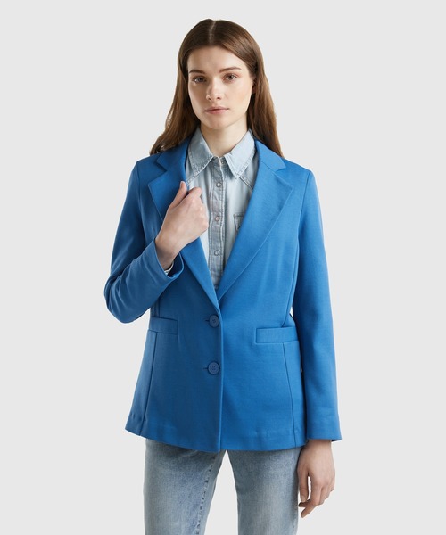 BENETTON (UNITED COLORS OF BENETTON)(ベネトンユナイテッドカラーズオブベネトン)の「ベーシックシングルブレストジャケット(テーラードジャケット・レディース・ブルー/ブラック・36/38/40/42)」の2枚目の写真