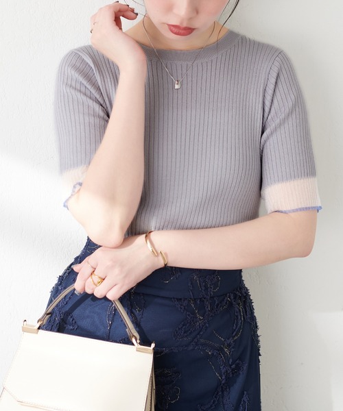 natural couture(ナチュラルクチュール)の「袖口シアー強撚リブニット(ニット/セーター・レディース・ピンク/グリーン/ライトグレー/ベージュ/ラベンダー/グレイッシュベージュ/ブラック・FREE)」の15枚目の写真