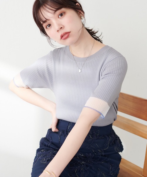 natural couture(ナチュラルクチュール)の「袖口シアー強撚リブニット(ニット/セーター・レディース・ピンク/グリーン/ライトグレー/ベージュ/ラベンダー/グレイッシュベージュ/ブラック・FREE)」の14枚目の写真