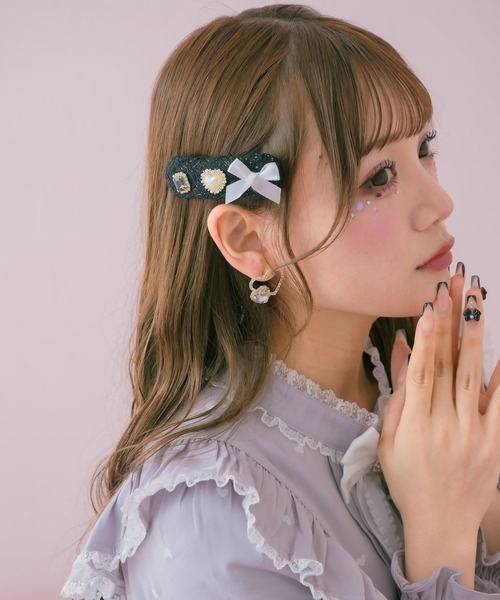 ⓝⓔⓦ【ツイードリボン】ベビーヘアクリップ　キッズヘアクリップ　ヘアゴム ツイードリボンのベビーヘアクリップ （TR 【c】ツイードリボン