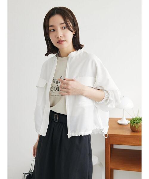 Green　Parks（グリーンパークス）の「シアーショート丈ブルゾン（ブルゾン・レディース・イエロー/ブラック/オフホワイト・FREE）」の7枚目の写真