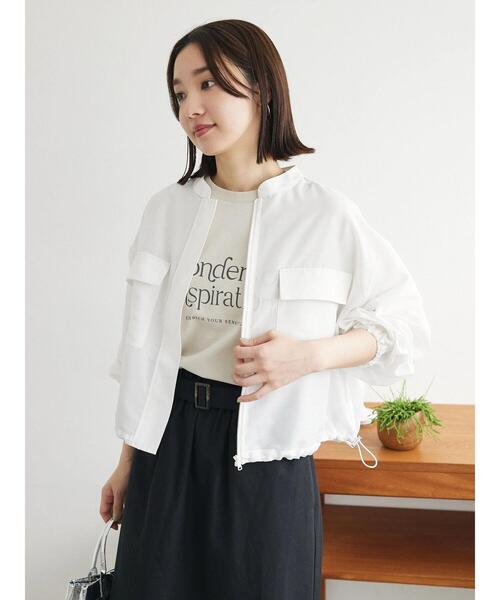 Green　Parks（グリーンパークス）の「シアーショート丈ブルゾン（ブルゾン・レディース・イエロー/ブラック/オフホワイト・FREE）」の8枚目の写真