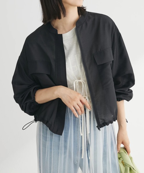 Green　Parks（グリーンパークス）の「シアーショート丈ブルゾン（ブルゾン・レディース・イエロー/ブラック/オフホワイト・FREE）」の3枚目の写真