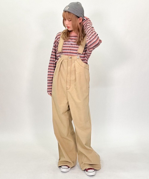 DOUBLE NAME(ダブルネーム)の「ピンドットバギーデッキサロペット(サロペット/オーバーオール・レディース・ブラック/カーキ/ベージュ・FREE)」の3枚目の写真