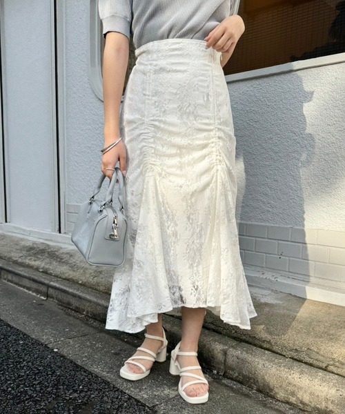 one after another NICE CLAUP(ワンアフターアナザーナイスクラップ)の「【S,Mサイズ展開】長さが変えられる/ドロストスカート(スカート・レディース・ブルー系その他/オフホワイト/ベージュ/ブラック・SMALL/MEDIUM)」の16枚目の写真