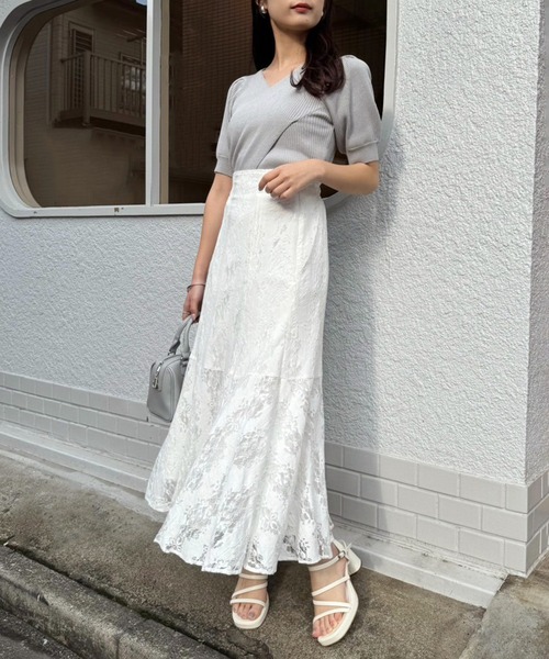 one after another NICE CLAUP(ワンアフターアナザーナイスクラップ)の「【S,Mサイズ展開】長さが変えられる/ドロストスカート(スカート・レディース・ブルー系その他/オフホワイト/ベージュ/ブラック・SMALL/MEDIUM)」の5枚目の写真