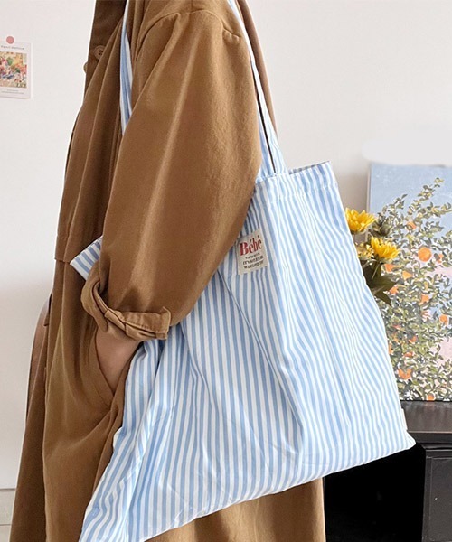 SVEC（シュベック）の「ビックサイズ ストライプ トートバッグ（トートバッグ・レディース・ピンク/ブルー・FREE）」の4枚目の写真