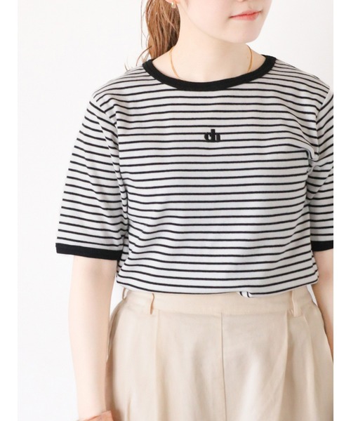 ehka sopo(エヘカソポ)の「テレコ刺繍カットソー(Tシャツ/カットソー・レディース・グリーン/ホワイト/オフホワイト/オレンジ/ブラック・F)」の2枚目の写真