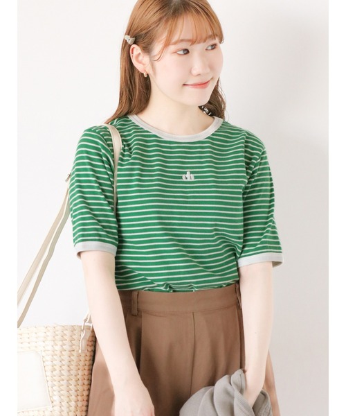 ehka sopo(エヘカソポ)の「テレコ刺繍カットソー(Tシャツ/カットソー・レディース・グリーン/ホワイト/オフホワイト/オレンジ/ブラック・F)」の4枚目の写真