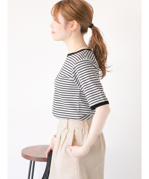 ehka sopo(エヘカソポ)の「テレコ刺繍カットソー(Tシャツ/カットソー・レディース・グリーン/ホワイト/オフホワイト/オレンジ/ブラック・F)」の12枚目の写真