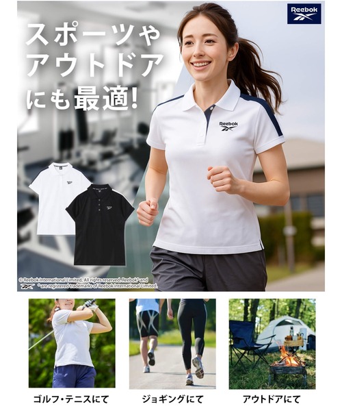Reebok(リーボック)の「【別注】WEB限定 Reebok リーボック ブランド ロゴ 刺繍 袖ライン ボタンダウン 半袖 ポロシャツ(ポロシャツ・レディース・ブラック/ホワイト・LL/M/L)」の11枚目の写真