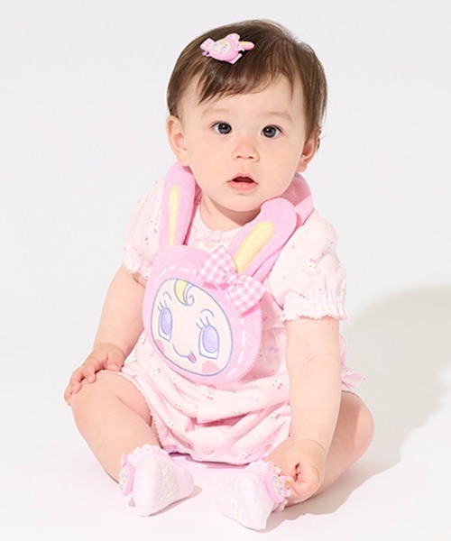 美品⭐︎メゾピアノ♪うさぎ♡もこもこロンパース♬ ウサギマスコットつきスカート半袖ロンパース（ロンパース