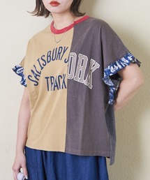 CUBE SUGAR（キューブシュガー）の「パウダー加工リメイク風袖口フリルTシャツ（Tシャツ/カットソー）」