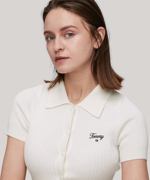 TOMMY HILFIGER(トミーヒルフィガー)の「リブスプリクトショートスリーブポロカーディガン(カーディガン/ボレロ・レディース・ホワイト/ブラック・SMALL/X-SMALL)」の4枚目の写真