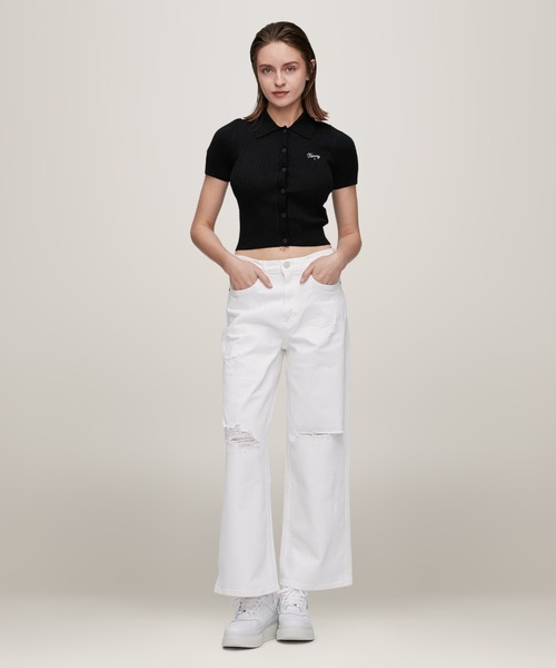 TOMMY HILFIGER(トミーヒルフィガー)の「リブスプリクトショートスリーブポロカーディガン(カーディガン/ボレロ・レディース・ホワイト/ブラック・SMALL/X-SMALL)」の9枚目の写真