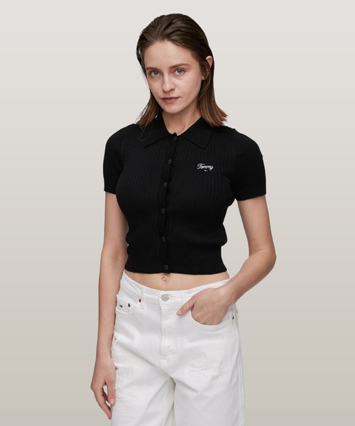 TOMMY HILFIGER(トミーヒルフィガー)の「リブスプリクトショートスリーブポロカーディガン(カーディガン/ボレロ・レディース・ホワイト/ブラック・SMALL/X-SMALL)」の16枚目の写真