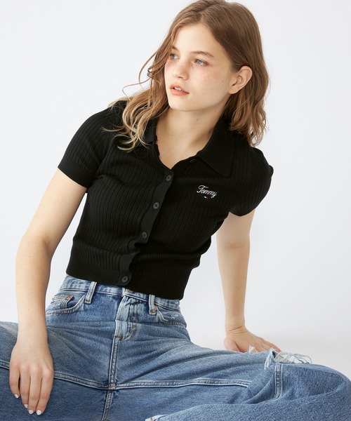 TOMMY HILFIGER(トミーヒルフィガー)の「リブスプリクトショートスリーブポロカーディガン(カーディガン/ボレロ・レディース・ホワイト/ブラック・SMALL/X-SMALL)」の13枚目の写真