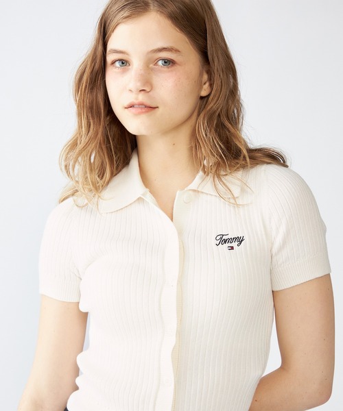 TOMMY HILFIGER(トミーヒルフィガー)の「リブスプリクトショートスリーブポロカーディガン(カーディガン/ボレロ・レディース・ホワイト/ブラック・SMALL/X-SMALL)」の15枚目の写真