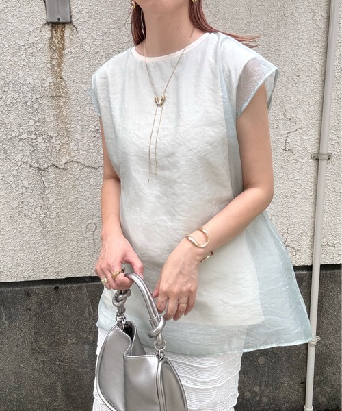 y/m by misato（イムバイミサト）の「シアーレイヤードノースリーブトップス（その他トップス・レディース・アイボリー/グリーン/オフホワイト・FREE）」の7枚目の写真