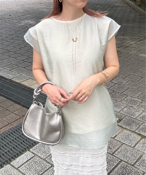 y/m by misato（イムバイミサト）の「シアーレイヤードノースリーブトップス（その他トップス・レディース・アイボリー/グリーン/オフホワイト・FREE）」の6枚目の写真