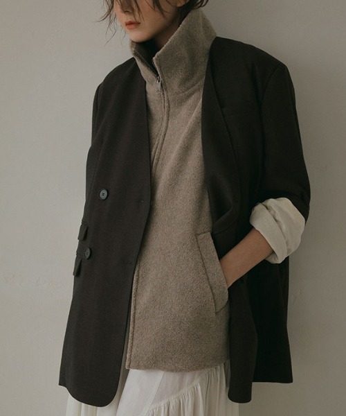 ETRE TOKYO（エトレトウキョウ）の「ノーカラーダブルブレストオーバージャケット（ノーカラージャケット・レディース・ブラウン/ベージュ/ブラック・S/M）」の22枚目の写真