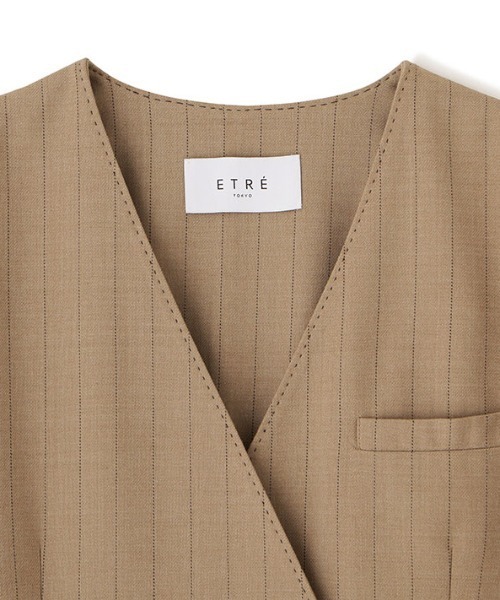 ETRE TOKYO（エトレトウキョウ）の「ノーカラーダブルブレストオーバージャケット（ノーカラージャケット・レディース・ブラウン/ベージュ/ブラック・S/M）」の5枚目の写真