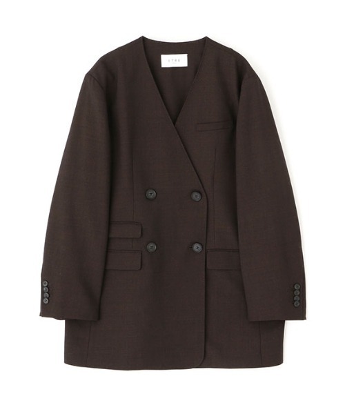 ETRE TOKYO（エトレトウキョウ）の「ノーカラーダブルブレストオーバージャケット（ノーカラージャケット・レディース・ブラウン/ベージュ/ブラック・S/M）」の13枚目の写真