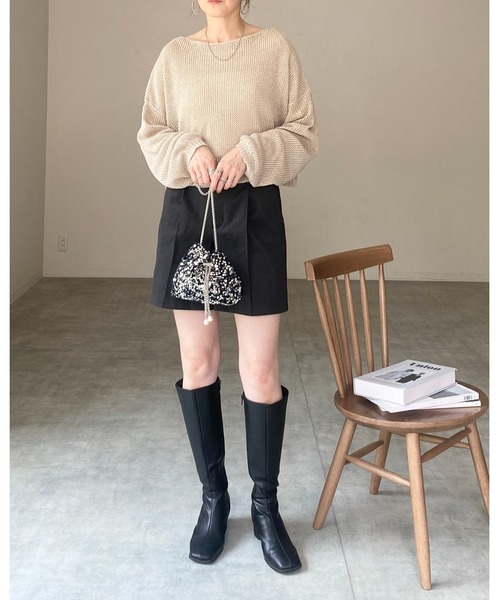 She's Closet（シーズクローゼット）の「透かし編み 長袖ショート丈シアー シースルー メッシュニット プルオーバートップス（ニット/セーター・レディース・アイボリー/ブラック/ベージュ/グリーン・FREE）」の7枚目の写真