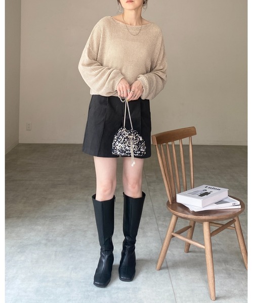 She's Closet（シーズクローゼット）の「透かし編み 長袖ショート丈シアー シースルー メッシュニット プルオーバートップス（ニット/セーター・レディース・アイボリー/ブラック/ベージュ/グリーン・FREE）」の8枚目の写真