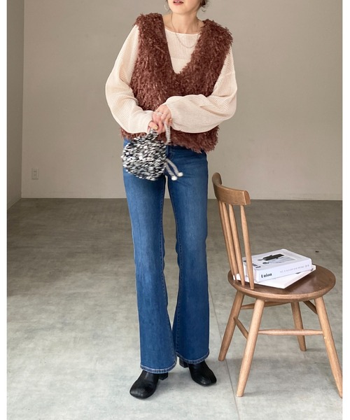 She's Closet（シーズクローゼット）の「透かし編み 長袖ショート丈シアー シースルー メッシュニット プルオーバートップス（ニット/セーター・レディース・アイボリー/ブラック/ベージュ/グリーン・FREE）」の17枚目の写真