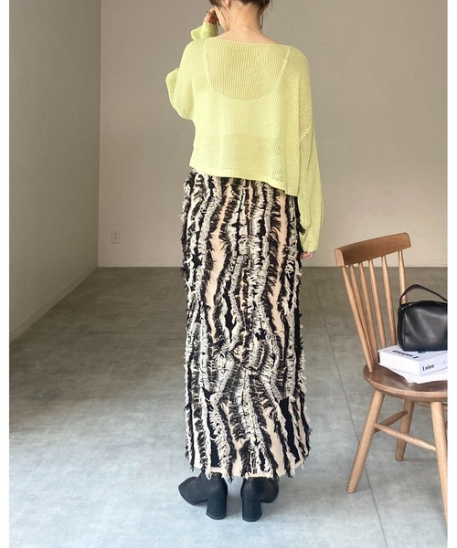 She's Closet（シーズクローゼット）の「透かし編み 長袖ショート丈シアー シースルー メッシュニット プルオーバートップス（ニット/セーター・レディース・アイボリー/ブラック/ベージュ/グリーン・FREE）」の21枚目の写真