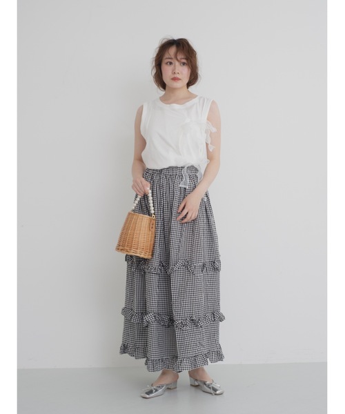 JUMELLE（ジュメロ）の「cross ribbon tank（タンクトップ・レディース・グレイッシュベージュ/ブラック/オフホワイト・MEDIUM）」の8枚目の写真