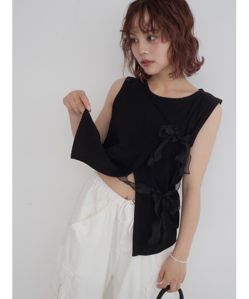 JUMELLE（ジュメロ）の「cross ribbon tank（タンクトップ・レディース・グレイッシュベージュ/ブラック/オフホワイト・MEDIUM）」の14枚目の写真