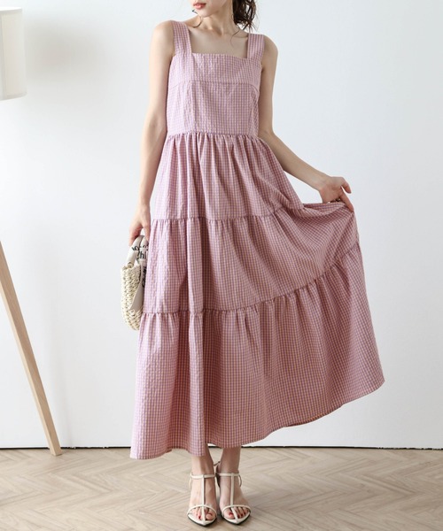 AMELY(エミリー)の「ギンガムチェックティアードワンピース(ワンピース・レディース・ブラック/イエロー/グリーン/ピンク・フリー)」の4枚目の写真