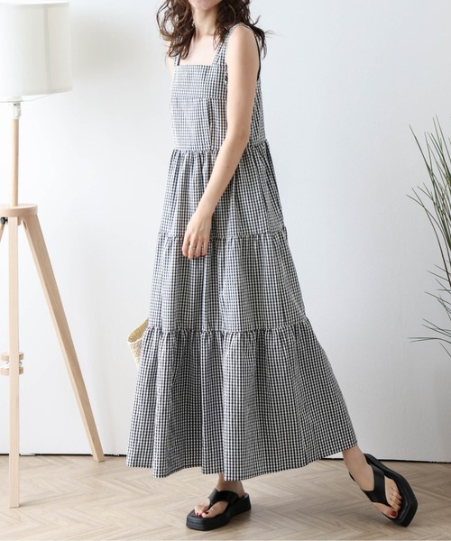 AMELY(エミリー)の「ギンガムチェックティアードワンピース(ワンピース・レディース・ブラック/イエロー/グリーン/ピンク・フリー)」の7枚目の写真