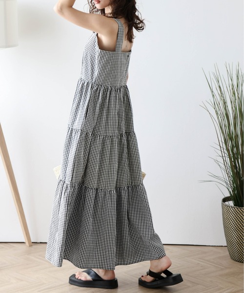 AMELY(エミリー)の「ギンガムチェックティアードワンピース(ワンピース・レディース・ブラック/イエロー/グリーン/ピンク・フリー)」の5枚目の写真