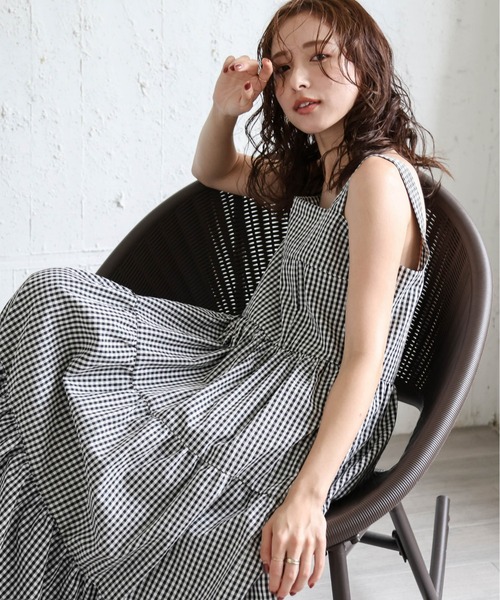 【美品】JUSGLITTY ギンガムチェック ワンピース♡ セール】ギンガムチェックティアードワンピース（ワンピース