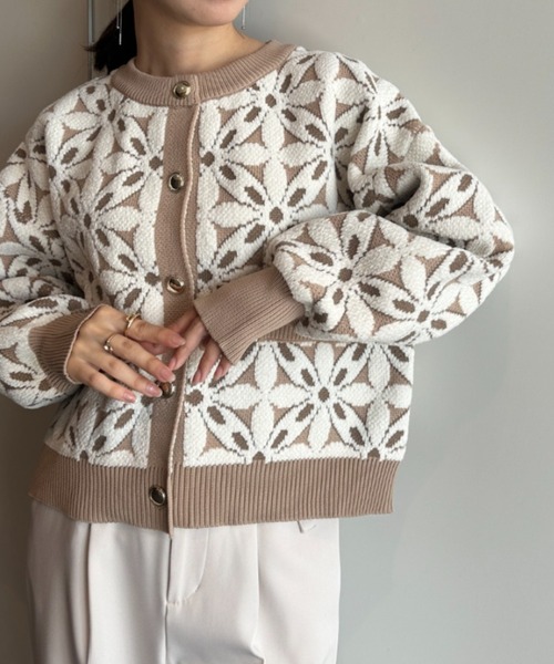 RANAN(ラナン)の「花柄モールジャカードカーデ(カーディガン/ボレロ・レディース・ベージュ/ブルー系・L/M/LL)」の21枚目の写真