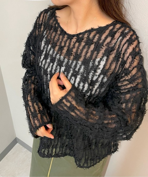 ketty cherie(ケティシェリー)の「チュールフリル前後2wayトップス≪手洗い可能≫(シャツ/ブラウス・レディース・ブラック/オフホワイト・M)」の6枚目の写真