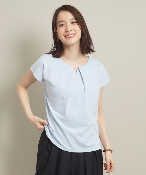 ITS'DEMO(イッツデモ)の「◆【通勤/手洗い可】メタルバー付きタックプルオーバー(Tシャツ/カットソー・レディース・オレンジ/ブラック/サックスブルー/オフホワイト・00)」の1枚目の写真