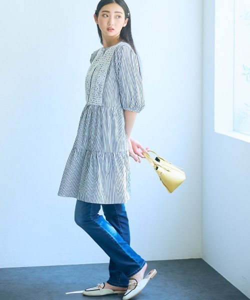 yori チュニック yori ストライプティアードチュニック 長袖 ブラウス