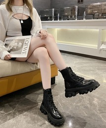Lace Ladies（レースレディース）の「レザー調 厚底 レースアップ ショート ブーツ（ブーツ）」