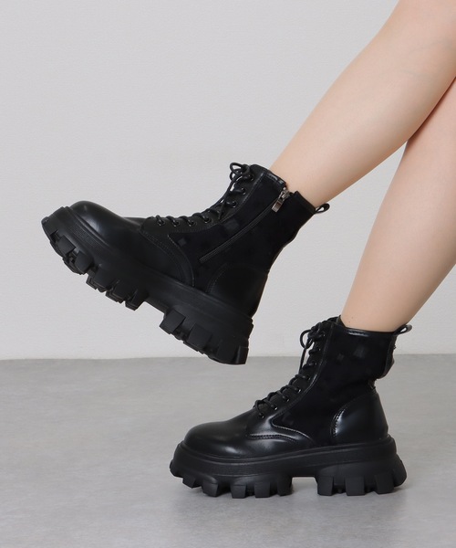 セール】レザー調 厚底 レースアップ ショート ブーツ（ブーツ