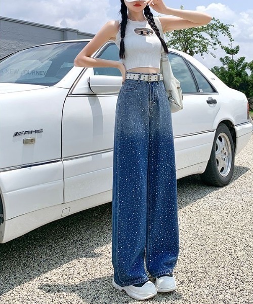 ストーンつきデニムパンツ新品 楽天市場】ラインストーン付きデニムパンツ(130~160cm)／ジディ