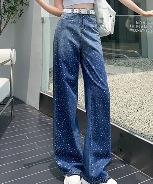 ストーンつきデニムパンツ新品 bohmal ジーンズ デニム デニムパンツ 「M〜3L展開」ライン