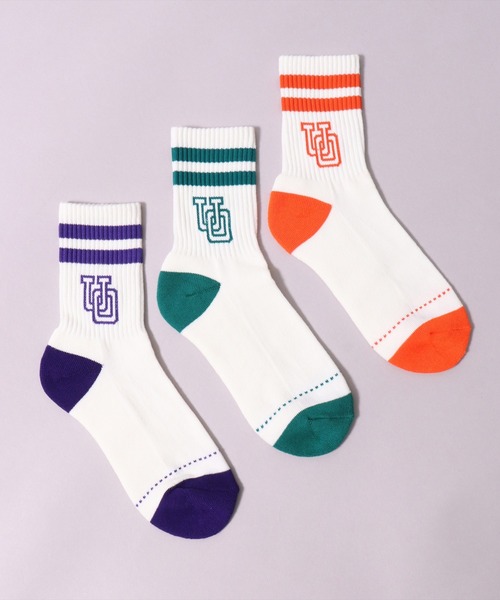 UNIVERSAL OVERALL(ユニバーサルオーバーオール)の「(LG)【UNIVERSAL OVERALL】【3足セット】2トーン ライン & ロゴ クォーター ソックス(ソックス/靴下・メンズ・ホワイト系/その他2/その他1・25-27CM/23-25cm)」の5枚目の写真