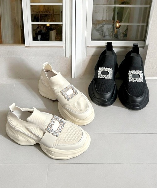 Julia Boutique（ジュリアブティック）の「【22-24.5cm】 ビジュー付き厚底スニーカー（スニーカー・レディース・ブラック/アイボリー・35/36/37/38/39/40）」の22枚目の写真