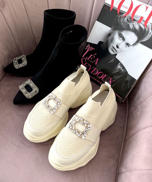 Julia Boutique（ジュリアブティック）の「【22-24.5cm】 ビジュー付き厚底スニーカー（スニーカー・レディース・ブラック/アイボリー・35/36/37/38/39/40）」の9枚目の写真