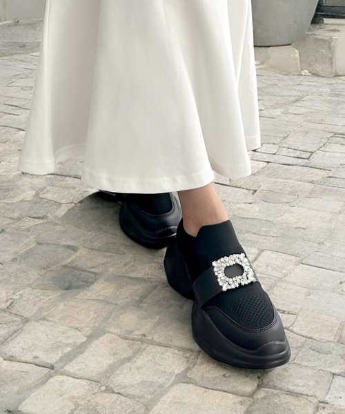 Julia Boutique（ジュリアブティック）の「【22-24.5cm】 ビジュー付き厚底スニーカー（スニーカー・レディース・ブラック/アイボリー・35/36/37/38/39/40）」の19枚目の写真