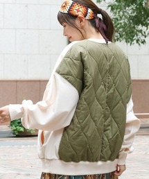 スウェット×キルティングプルオーバー